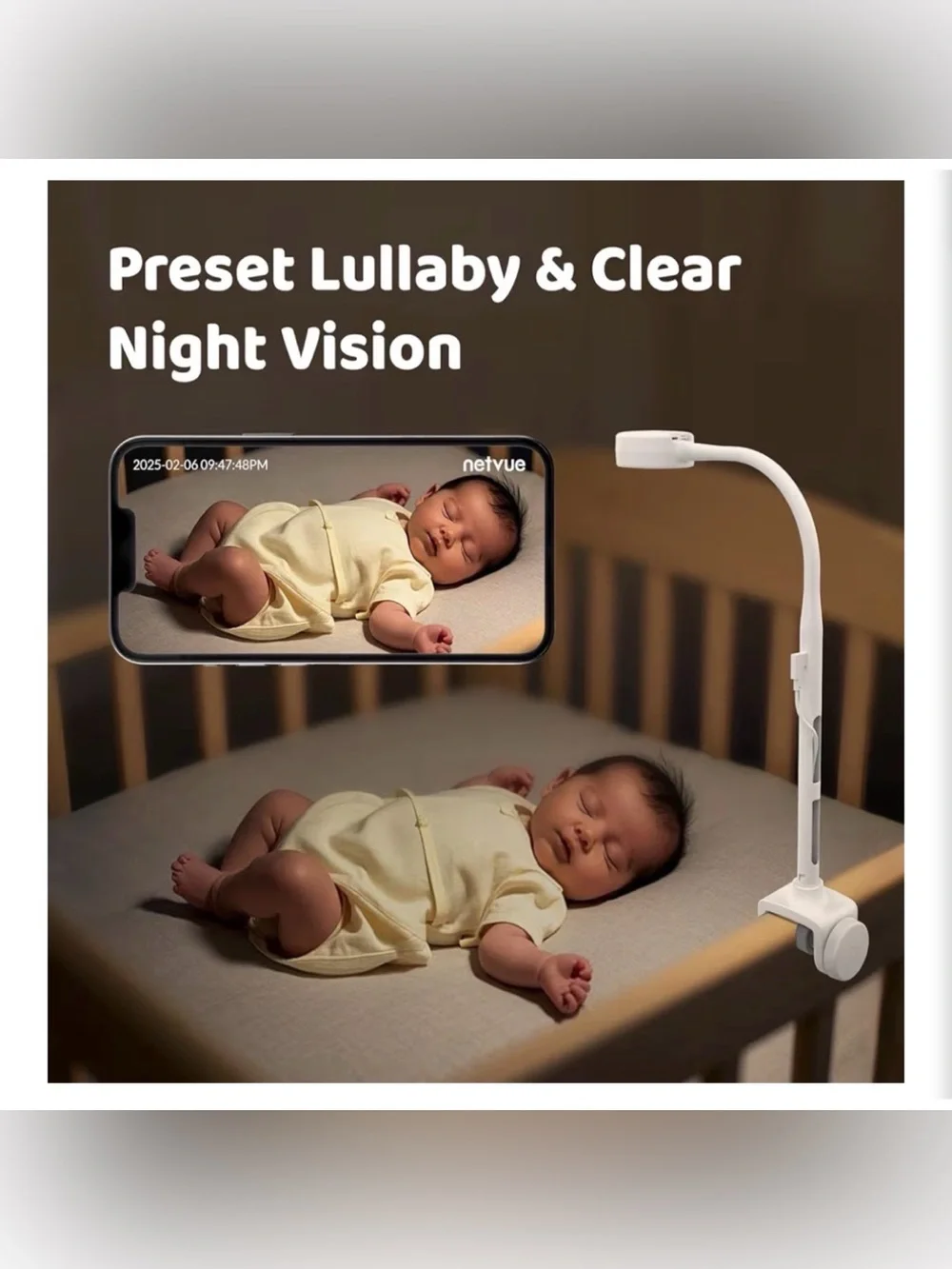 Peekababy Baby Camera With Wireless Audio, Adjustable Crib Mount Monitor